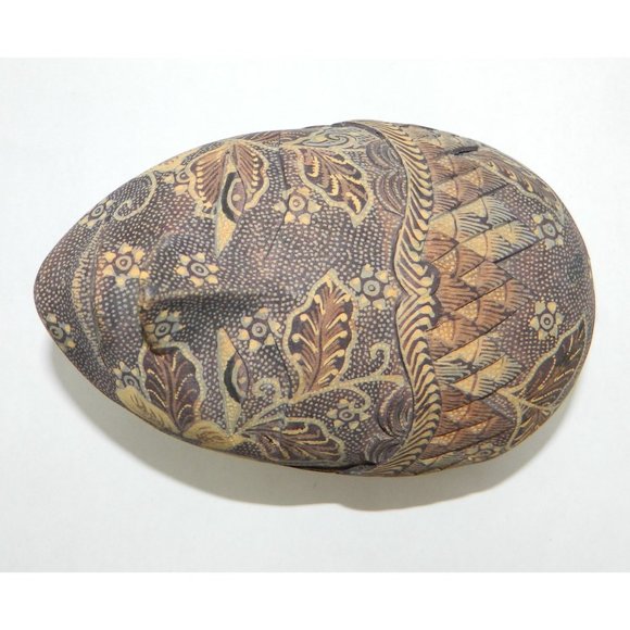 Poplier Batik Fabric Wood Mask Trinket Box Container Indonesian Eclectic - Picture 2 of 15
